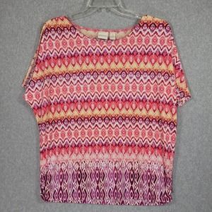 Chico's Top 3 XL Split Short Sleeves Watercolor Geometric Print Ruched Sides